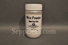Sepp Gilding Workshop: Magna Pearl Silver Mica Powder, 3.5oz clear plastic jar @ seppleaf.com