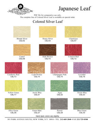 Color Chart, Colored Silver Leaf @ seppleaf.com