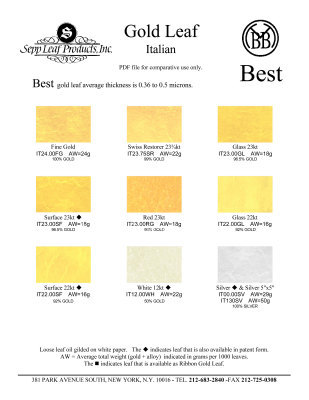 Color Chart, Brambilla Gold Leaf @ seppleaf.com