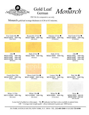 Color Chart, Monarch Gold Leaf @ seppleaf.com