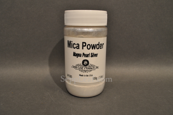 Sepp Gilding Workshop: Magna Pearl Silver Mica Powder, 3.5oz clear plastic jar @ seppleaf.com