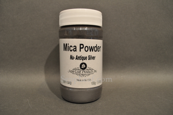 Sepp Gilding Workshop: Nu-Antique Silver Mica Powder, 3.5oz clear plastic jar @ seppleaf.com