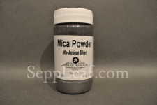 Sepp Gilding Workshop: Nu-Antique Silver Mica Powder, 3.5oz clear plastic jar @ seppleaf.com