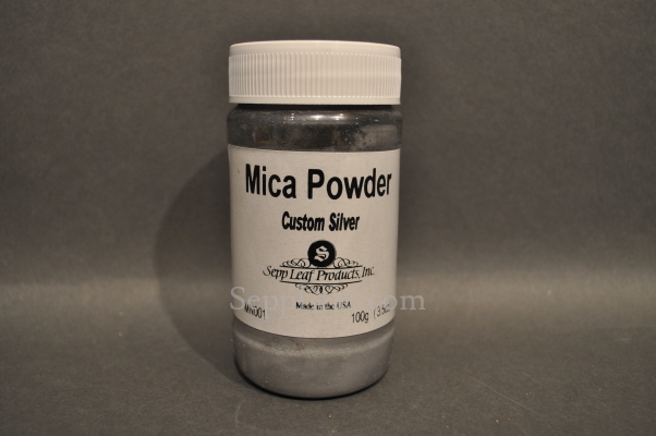 Sepp Gilding Workshop: Custom Silver Mica Powder, 3.5oz clear plastic jar @ seppleaf.com