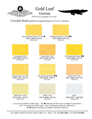 Color Chart, Crocodile Gold Leaf @ seppleaf.com