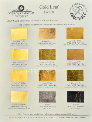 Color Chart, Dauvet Gold Leaf @ seppleaf.com