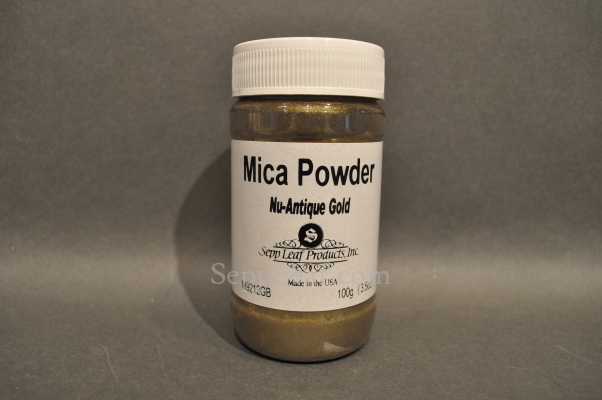Sepp Gilding Workshop: Nu-Antique Gold Mica Powder, 3.5oz clear plastic jar @ seppleaf.com