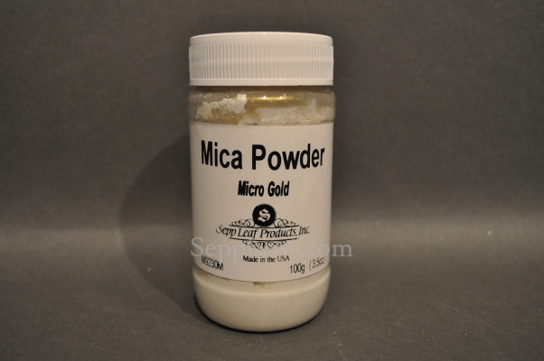 Sepp Gilding Workshop: Micro Gold Mica Powder, 3.5oz clear plastic jar @ seppleaf.com