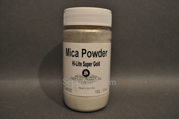 Sepp Gilding Workshop: Hi-Lite Super Gold Mica Powder, 3.5oz clear plastic jar @ seppleaf.com
